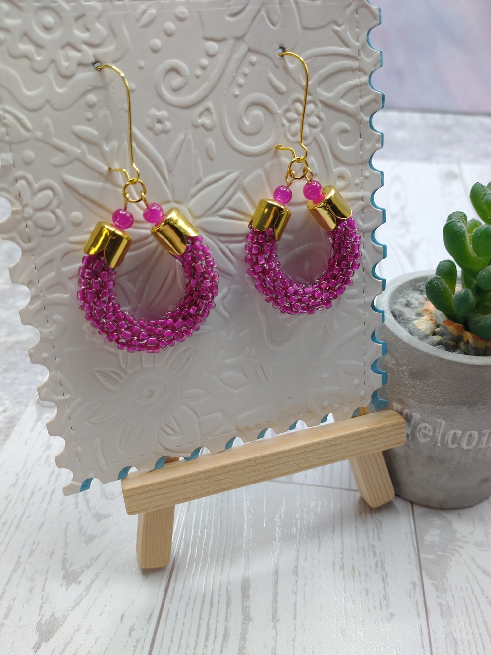 New Hand Crafted Spiral Bead Crochet Hoop Earrings